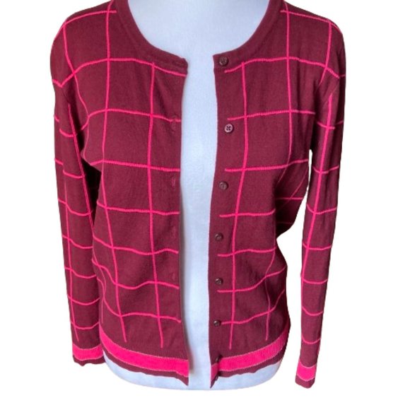 A New Day Cotton Cardigan Sweater in Wine and Pink, Sparkle Trim, sz Sm/Medium - Picture 2 of 8